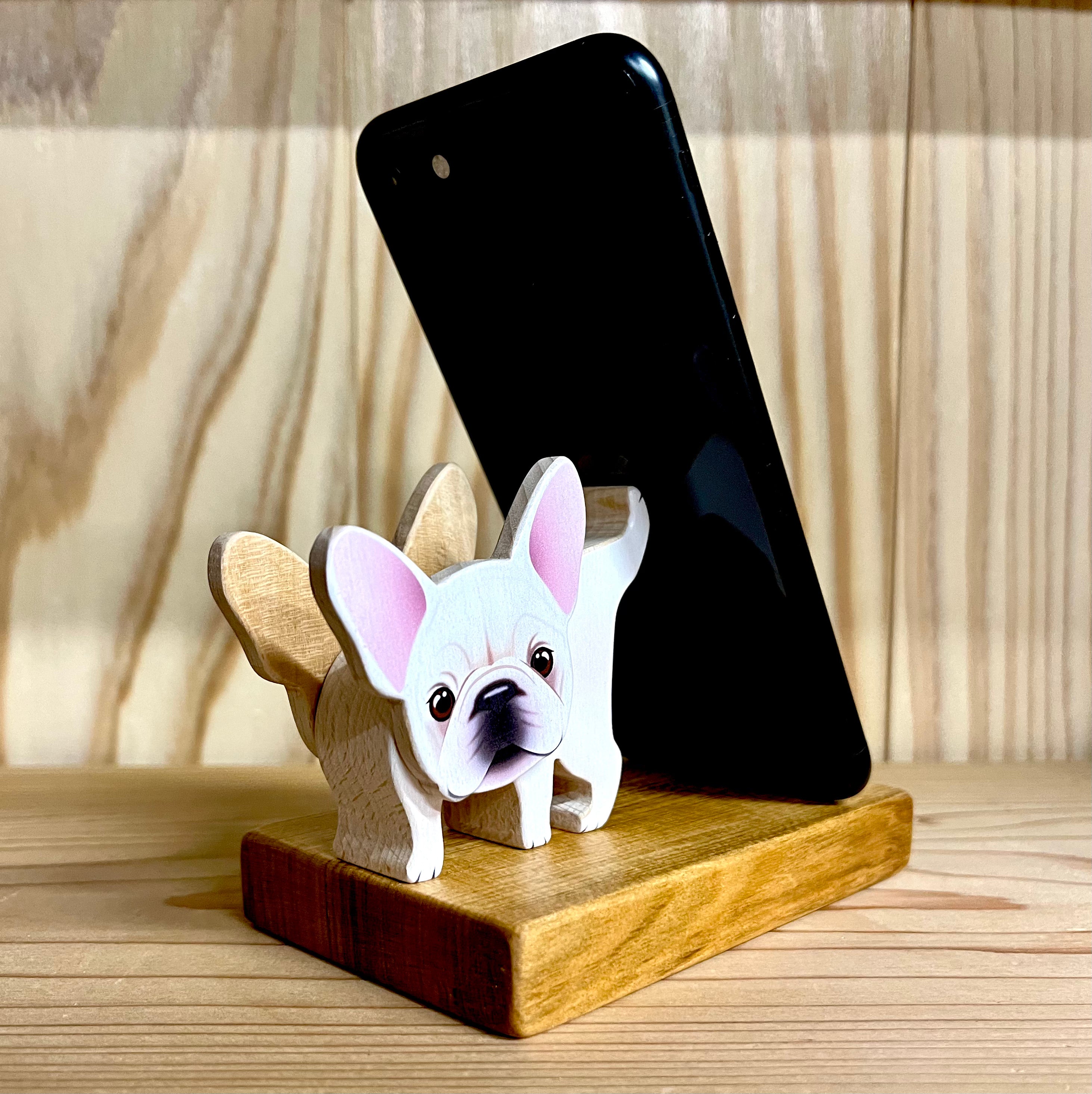 フレンチブルドッグのスマホスタンド【君は放物線を見たか？】 – 木工