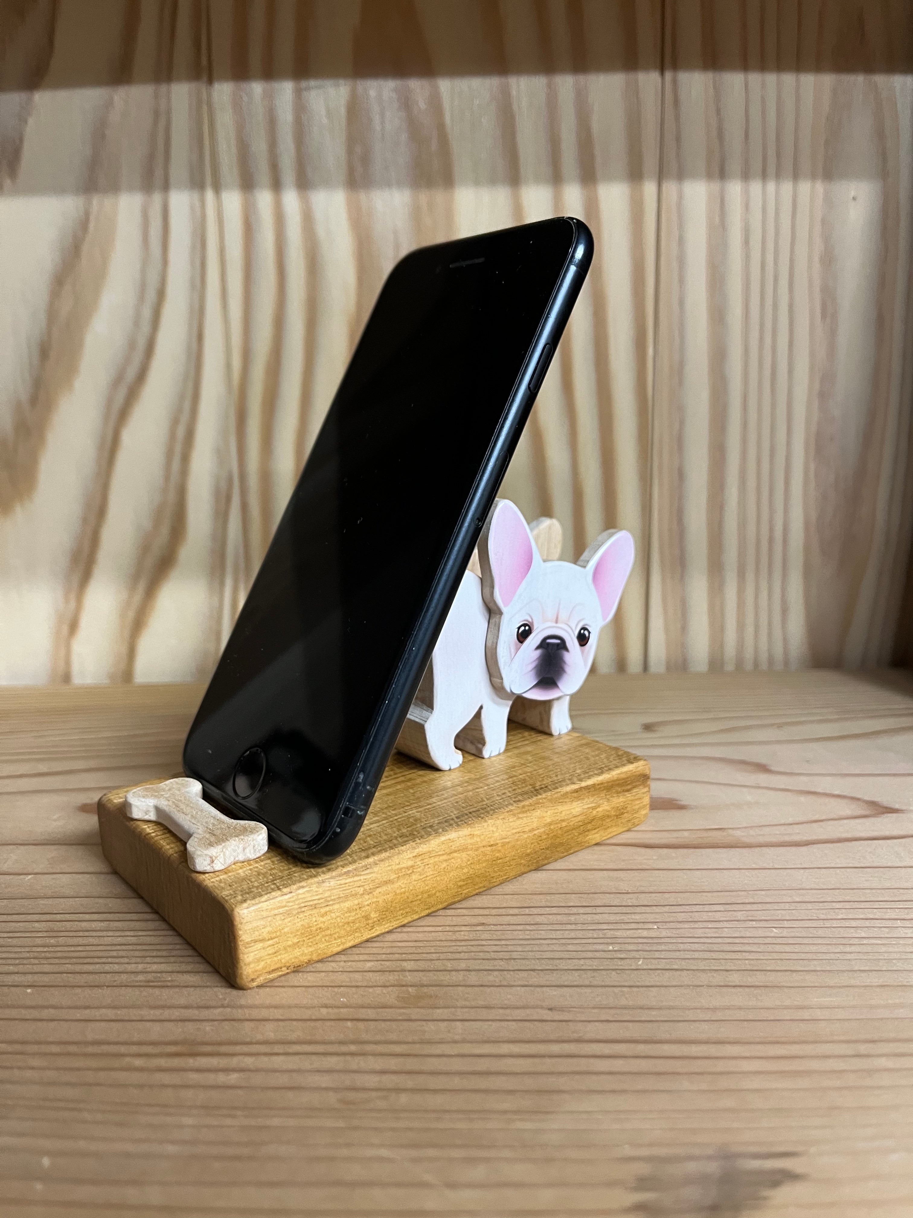 フレンチブルドッグのスマホスタンド【君は放物線を見たか？】 – 木工