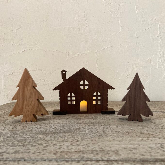 【LEDライト付】メリークリスマス♪もみの木と山小屋セット